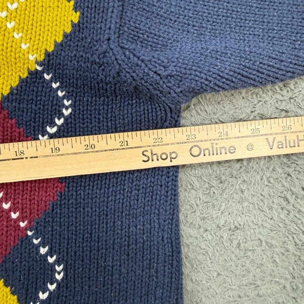 Tommy Hilfiger Sweater Mens L Blue Argyle V-Neck Cotton Knit Pullover Preppy Y2K